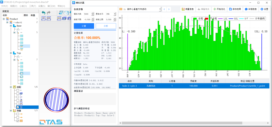 DTAS Dimensional Tolerance Analysis and Dimension Chain Calculation Software - Implementation and Verification of Uniform Dimension Distribution within a Circle!
